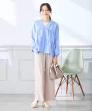 K3BGD32049 a.v.v Elmi(アー・ヴェ・ヴェ) 【低身長サイズ】ストライプ柄ティアードシアーブラウス ライトブルー