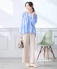 K3BGD32049 a.v.v Elmi(アー・ヴェ・ヴェ) 【低身長サイズ】ストライプ柄ティアードシアーブラウス ライトブルー