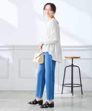 K3BGD32049 a.v.v Elmi(アー・ヴェ・ヴェ) 【低身長サイズ】ストライプ柄ティアードシアーブラウス ライトブルー