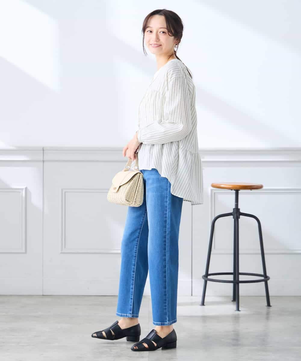 K3BGD32049 a.v.v Elmi(アー・ヴェ・ヴェ) 【低身長サイズ】ストライプ柄ティアードシアーブラウス ライトブルー