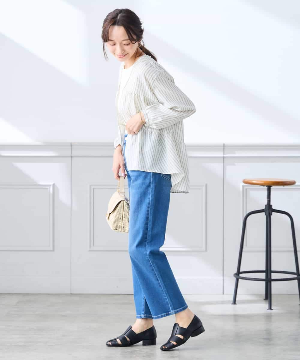 K3BGD32049 a.v.v Elmi(アー・ヴェ・ヴェ) 【低身長サイズ】ストライプ柄ティアードシアーブラウス ライトブルー