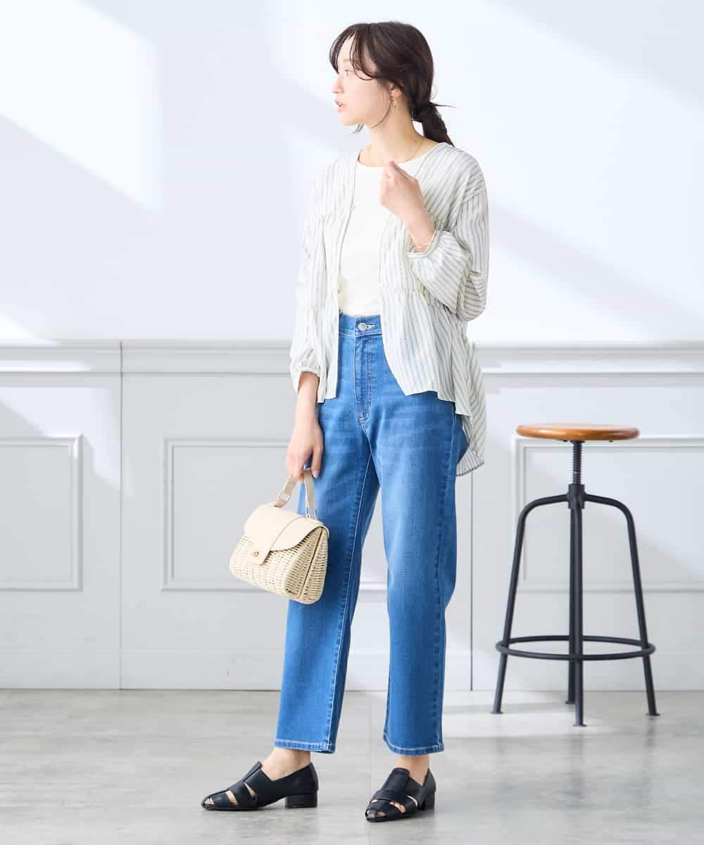 K3BGD32049 a.v.v Elmi(アー・ヴェ・ヴェ) 【低身長サイズ】ストライプ柄ティアードシアーブラウス ライトブルー