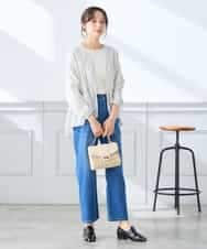 K3BGD32049 a.v.v Elmi(アー・ヴェ・ヴェ) 【低身長サイズ】ストライプ柄ティアードシアーブラウス ライトブルー