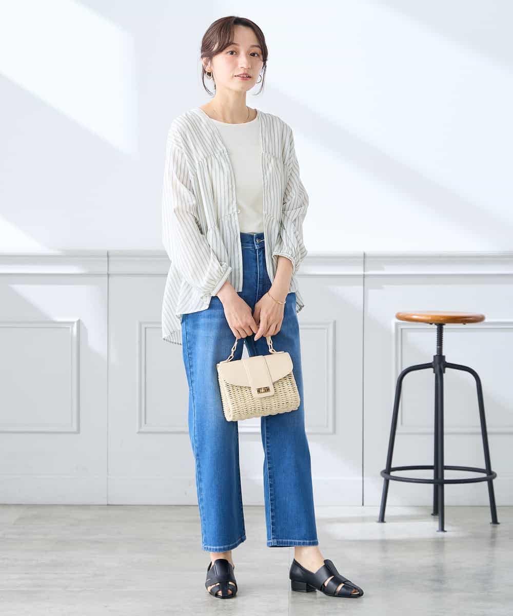 K3BGD32049 a.v.v Elmi(アー・ヴェ・ヴェ) 【低身長サイズ】ストライプ柄ティアードシアーブラウス ライトブルー