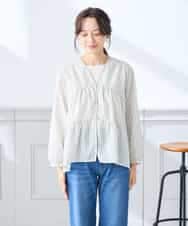 K3BGD32049 a.v.v Elmi(アー・ヴェ・ヴェ) 【低身長サイズ】ストライプ柄ティアードシアーブラウス ライトブルー