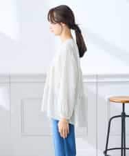 K3BGD32049 a.v.v Elmi(アー・ヴェ・ヴェ) 【低身長サイズ】ストライプ柄ティアードシアーブラウス ライトブルー