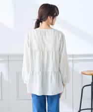 K3BGD32049 a.v.v Elmi(アー・ヴェ・ヴェ) 【低身長サイズ】ストライプ柄ティアードシアーブラウス ライトブルー