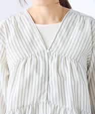 K3BGD32049 a.v.v Elmi(アー・ヴェ・ヴェ) 【低身長サイズ】ストライプ柄ティアードシアーブラウス ライトブルー