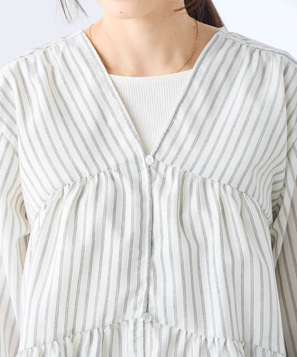 K3BGD32049 a.v.v Elmi(アー・ヴェ・ヴェ) 【低身長サイズ】ストライプ柄ティアードシアーブラウス ライトブルー