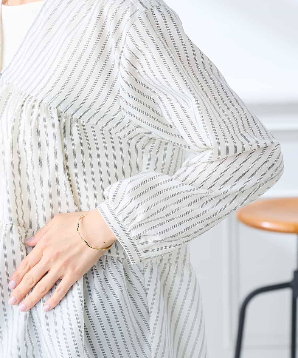 K3BGD32049 a.v.v Elmi(アー・ヴェ・ヴェ) 【低身長サイズ】ストライプ柄ティアードシアーブラウス ライトブルー