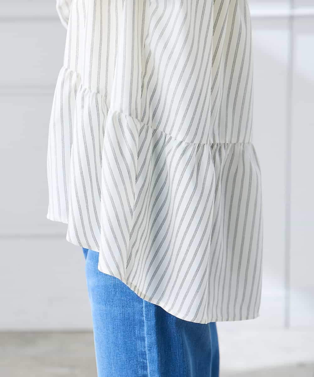 K3BGD32049 a.v.v Elmi(アー・ヴェ・ヴェ) 【低身長サイズ】ストライプ柄ティアードシアーブラウス ライトブルー