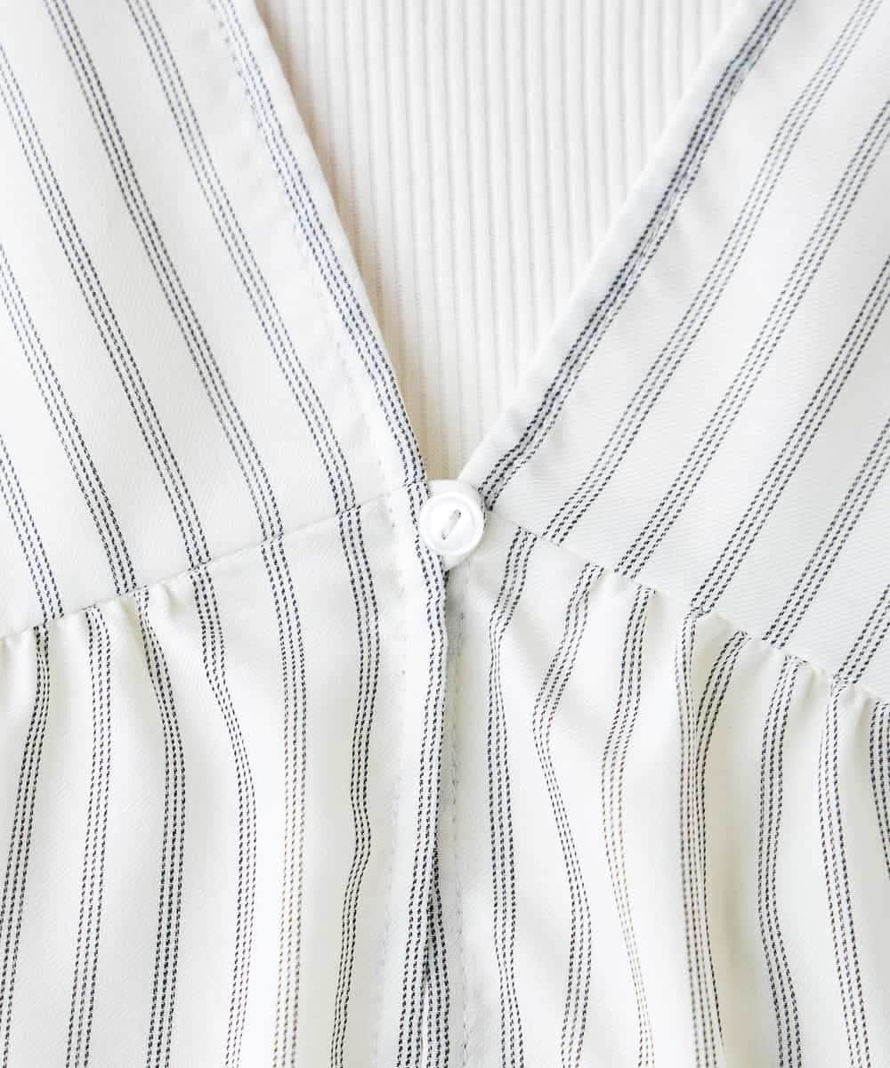 K3BGD32049 a.v.v Elmi(アー・ヴェ・ヴェ) 【低身長サイズ】ストライプ柄ティアードシアーブラウス ライトブルー