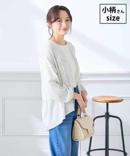 K3BGD32049 a.v.v Elmi 【低身長サイズ】ストライプ柄ティアードシアーブラウス