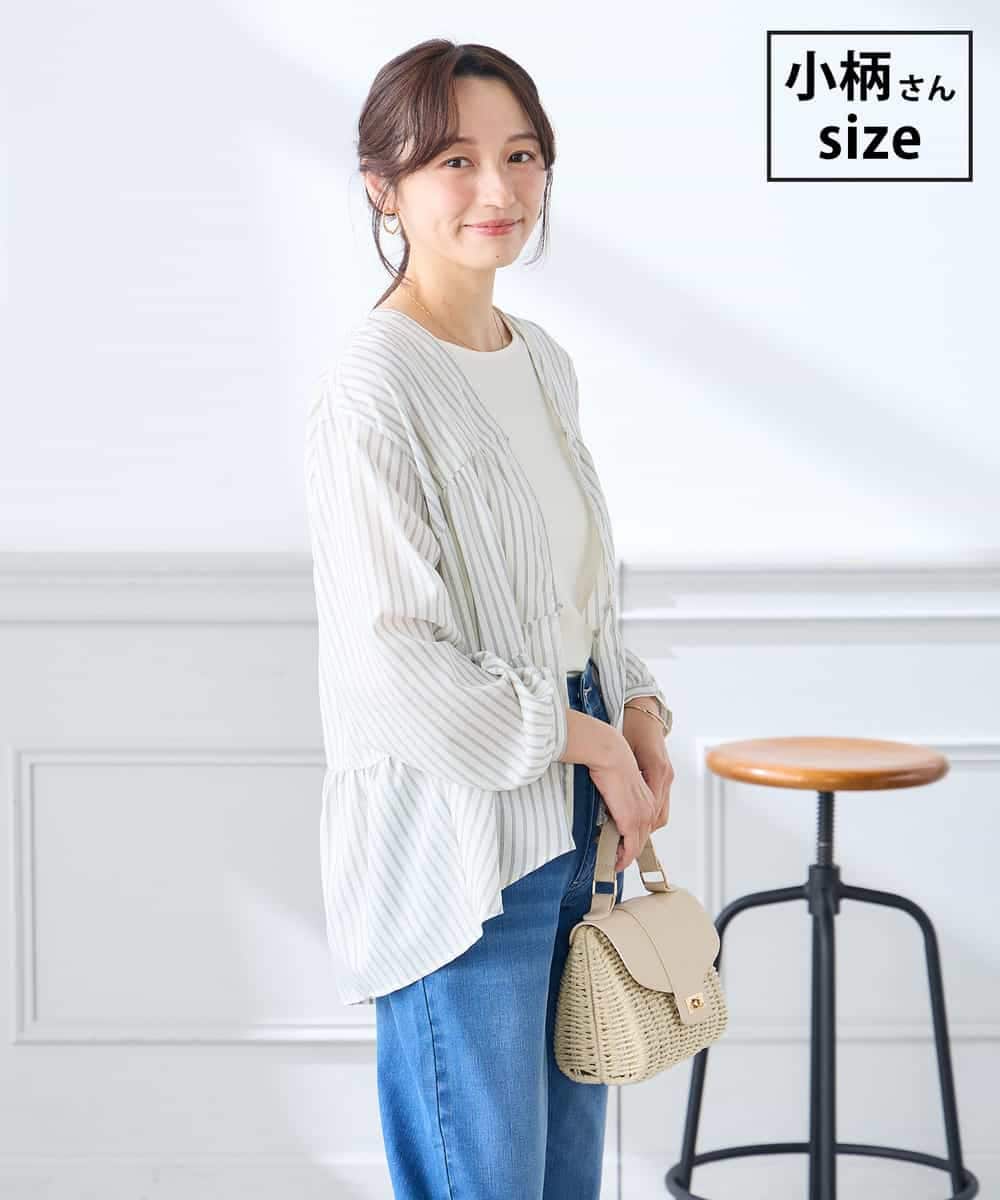 K3BGD32049 a.v.v Elmi(アー・ヴェ・ヴェ) 【低身長サイズ】ストライプ柄ティアードシアーブラウス アイボリー