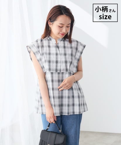 K3BID57049 a.v.v Elmi 【低身長サイズ】チェック柄フレンチスリーブブラウス