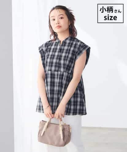 K3BID57049 a.v.v Elmi 【低身長サイズ】チェック柄フレンチスリーブブラウス