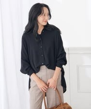 K3BJD30053 a.v.v Elmi(アー・ヴェ・ヴェ) 【低身長サイズ】楊柳 ドルマン シルエット シャツ【洗える/接触冷感】 ブラック
