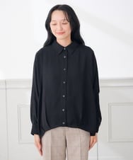 K3BJD30053 a.v.v Elmi(アー・ヴェ・ヴェ) 【低身長サイズ】楊柳 ドルマン シルエット シャツ【洗える/接触冷感】 ブラック