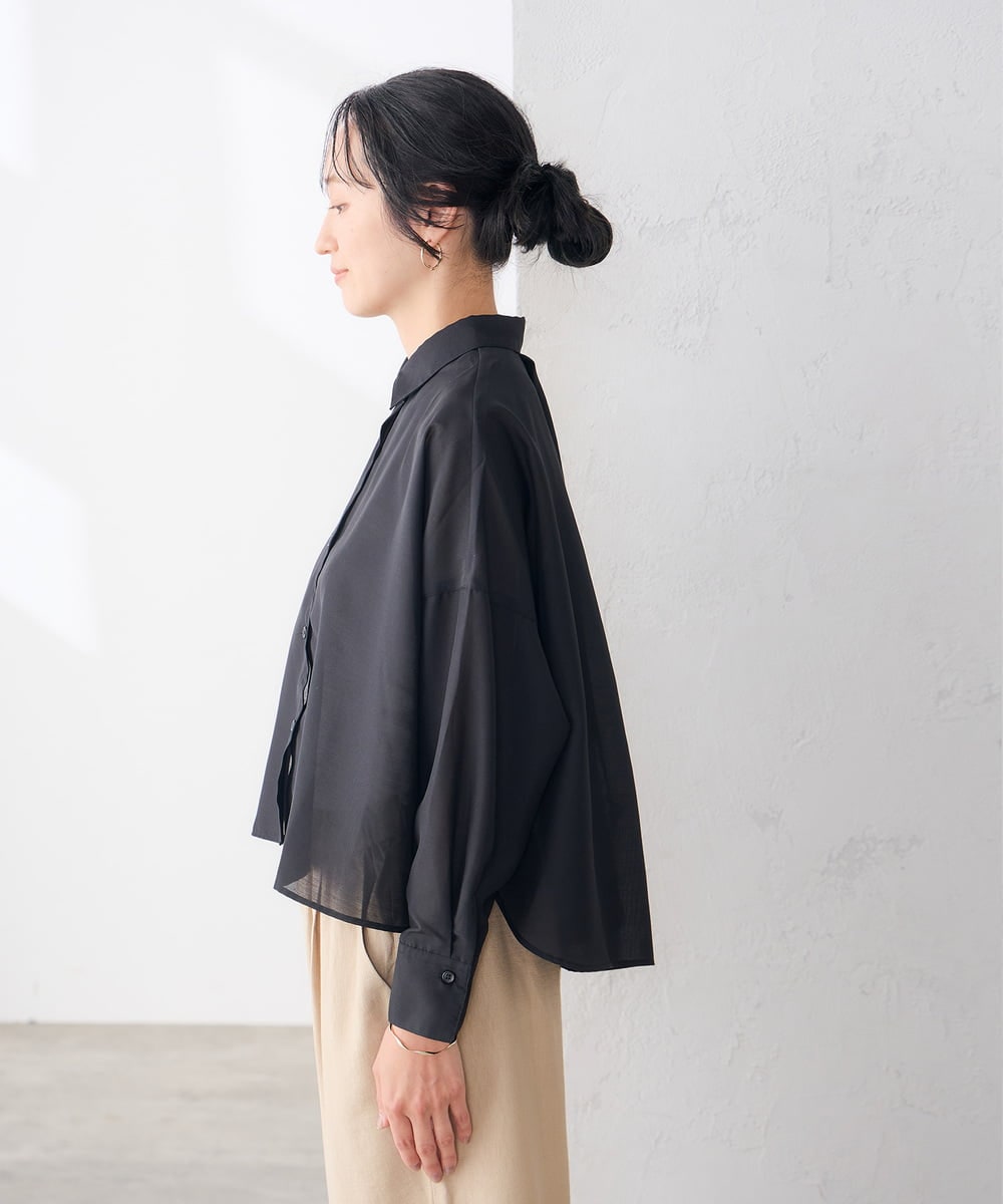 K3BJD33044 a.v.v Elmi(アー・ヴェ・ヴェ) 【低身長サイズ】セミシアーシャツ【接触冷感/洗える/イージーケア】 ブラウン