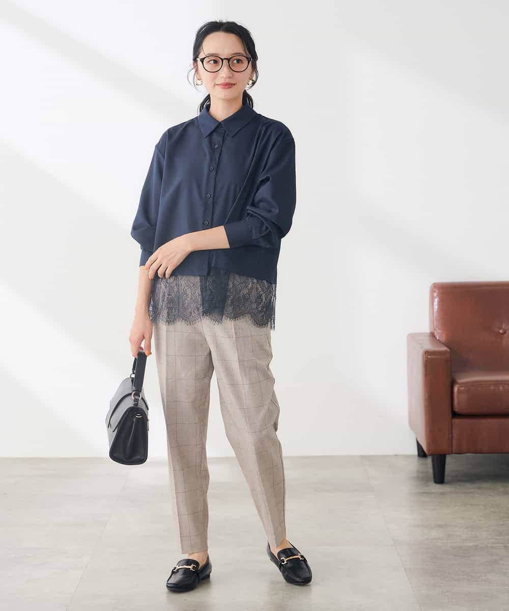 K3BKD03054 a.v.v Elmi(アー・ヴェ・ヴェ) 【低身長サイズ】レースヘムシャツ ネイビー