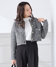 K3CBD16079 a.v.v Elmi(アー・ヴェ・ヴェ) 【低身長サイズ】ラメツィードニットジャケット ブラック系