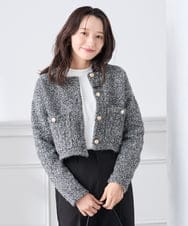 K3CBD16079 a.v.v Elmi(アー・ヴェ・ヴェ) 【低身長サイズ】ラメツィードニットジャケット ブラック系