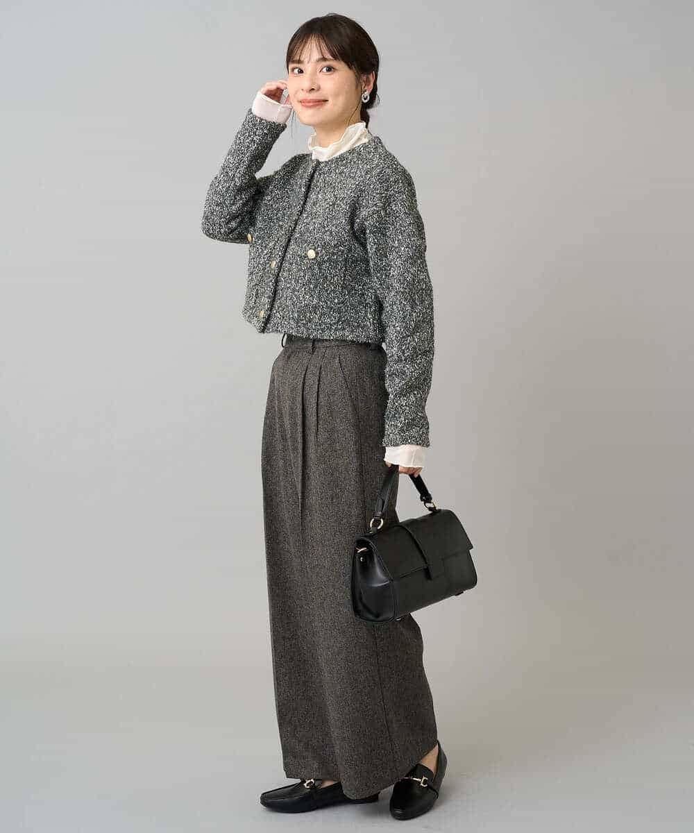 K3CBD16079 a.v.v Elmi(アー・ヴェ・ヴェ) 【低身長サイズ】ラメツィードニットジャケット ブラック系