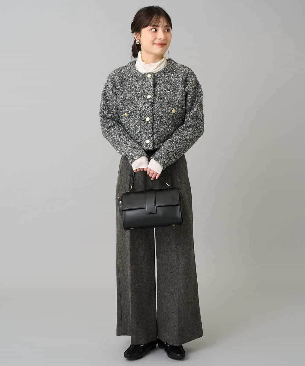 K3CBD16079 a.v.v Elmi(アー・ヴェ・ヴェ) 【低身長サイズ】ラメツィードニットジャケット ブラック系