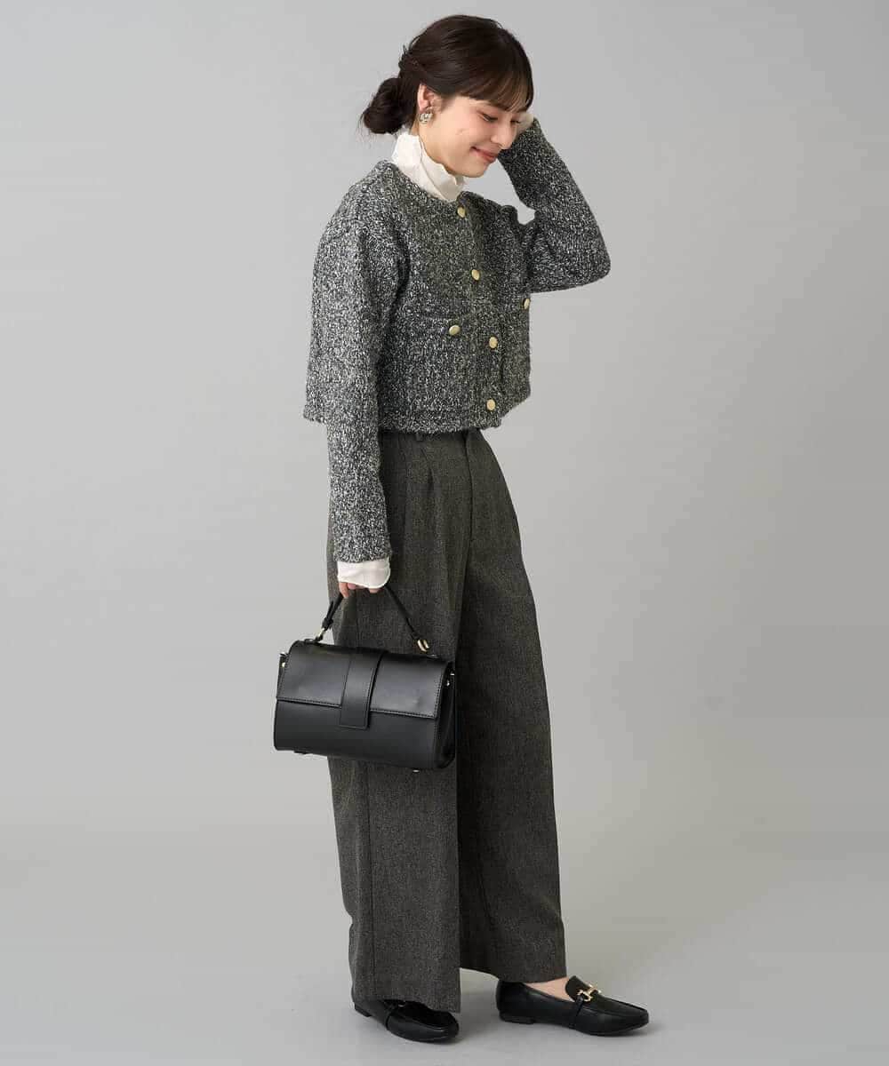 K3CBD16079 a.v.v Elmi(アー・ヴェ・ヴェ) 【低身長サイズ】ラメツィードニットジャケット ブラック系