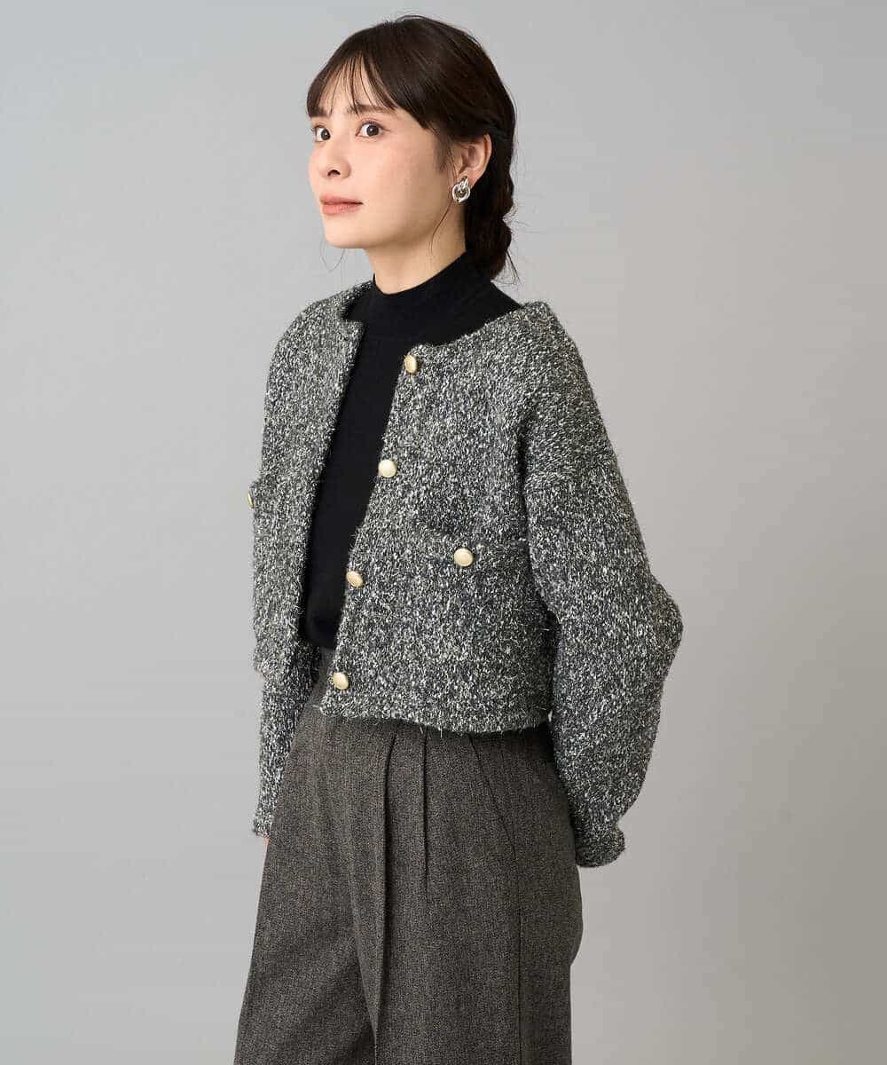 K3CBD16079 a.v.v Elmi(アー・ヴェ・ヴェ) 【低身長サイズ】ラメツィードニットジャケット ブラック系