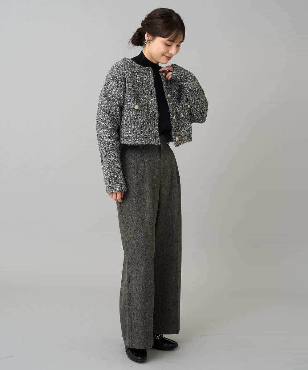 K3CBD16079 a.v.v Elmi(アー・ヴェ・ヴェ) 【低身長サイズ】ラメツィードニットジャケット ブラック系