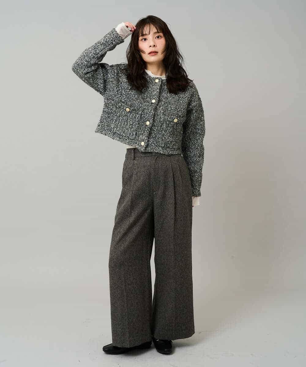 K3CBD16079 a.v.v Elmi(アー・ヴェ・ヴェ) 【低身長サイズ】ラメツィードニットジャケット ブラック系