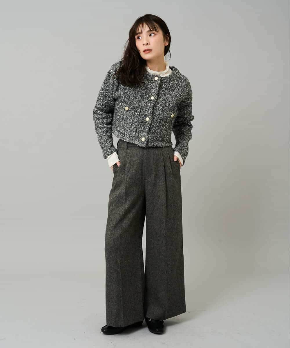 K3CBD16079 a.v.v Elmi(アー・ヴェ・ヴェ) 【低身長サイズ】ラメツィードニットジャケット ブラック系