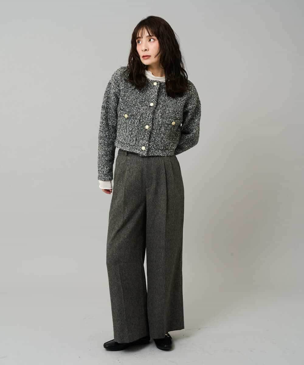 K3CBD16079 a.v.v Elmi(アー・ヴェ・ヴェ) 【低身長サイズ】ラメツィードニットジャケット ブラック系