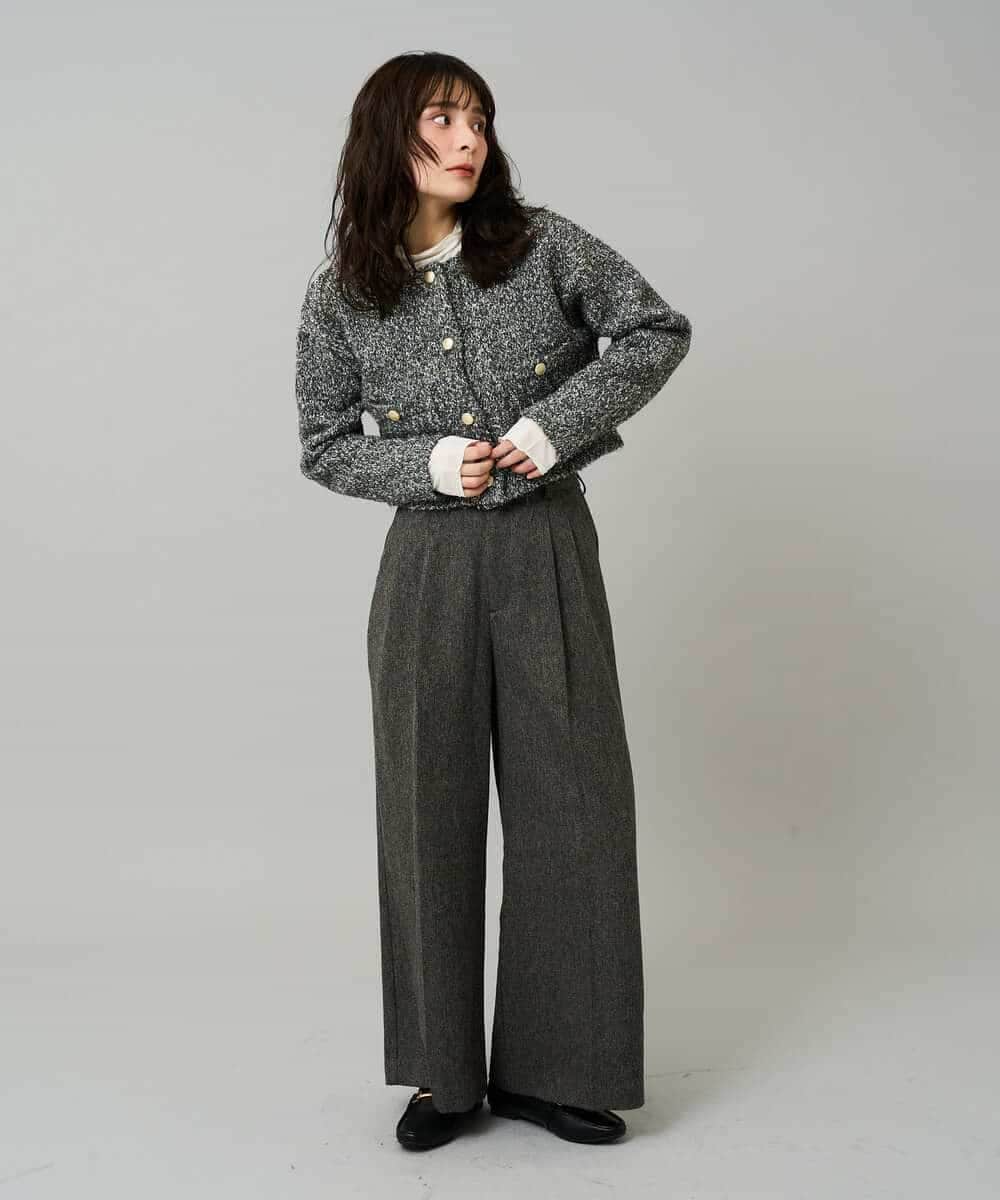 K3CBD16079 a.v.v Elmi(アー・ヴェ・ヴェ) 【低身長サイズ】ラメツィードニットジャケット ブラック系