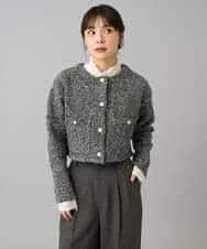 K3CBD16079 a.v.v Elmi(アー・ヴェ・ヴェ) 【低身長サイズ】ラメツィードニットジャケット ブラック系