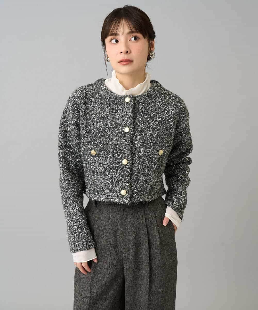 K3CBD16079 a.v.v Elmi(アー・ヴェ・ヴェ) 【低身長サイズ】ラメツィードニットジャケット ブラック系