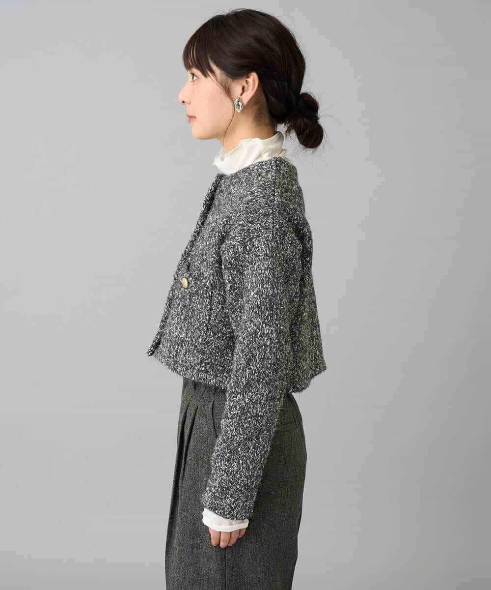 K3CBD16079 a.v.v Elmi(アー・ヴェ・ヴェ) 【低身長サイズ】ラメツィードニットジャケット ブラック系
