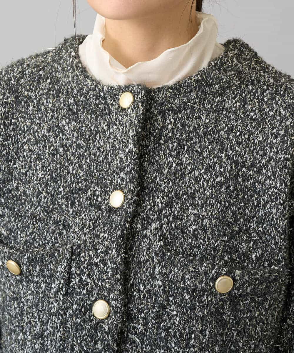 K3CBD16079 a.v.v Elmi(アー・ヴェ・ヴェ) 【低身長サイズ】ラメツィードニットジャケット ブラック系