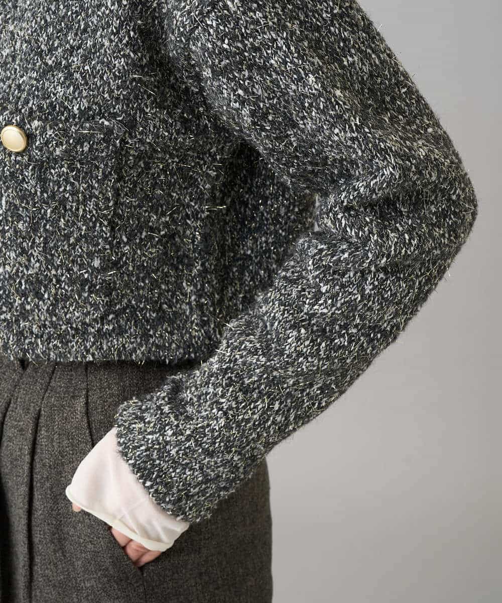 K3CBD16079 a.v.v Elmi(アー・ヴェ・ヴェ) 【低身長サイズ】ラメツィードニットジャケット ブラック系