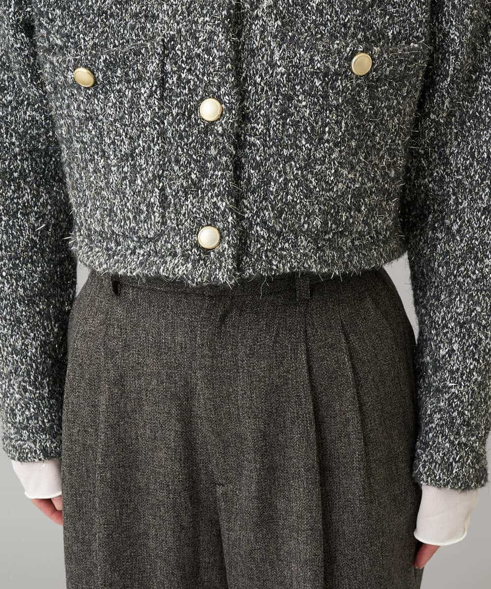 K3CBD16079 a.v.v Elmi(アー・ヴェ・ヴェ) 【低身長サイズ】ラメツィードニットジャケット ブラック系