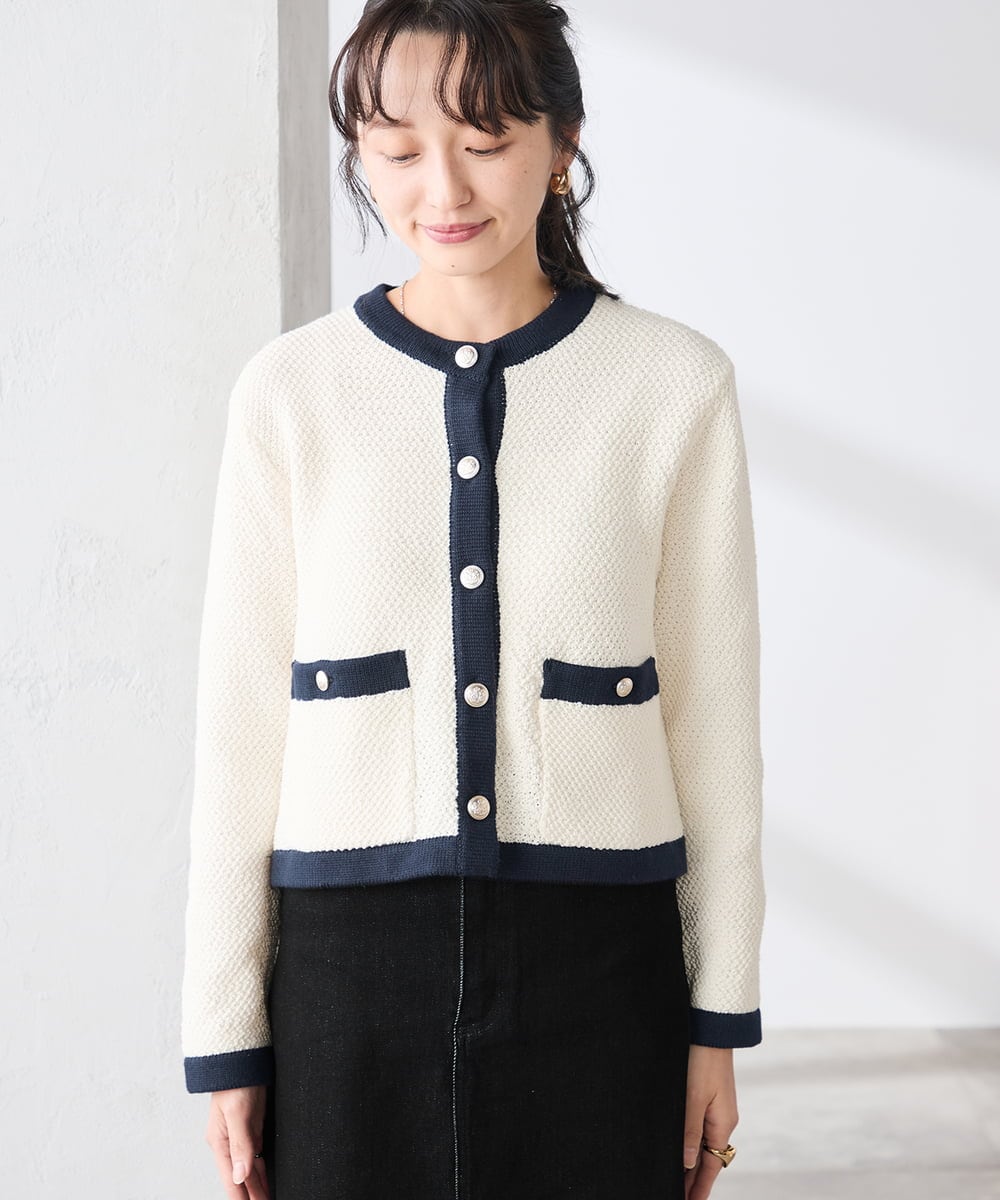 K3CED01069 a.v.v Elmi(アー・ヴェ・ヴェ) 【低身長サイズ】メタルボタンカノコニットジャケット ライトイエロー