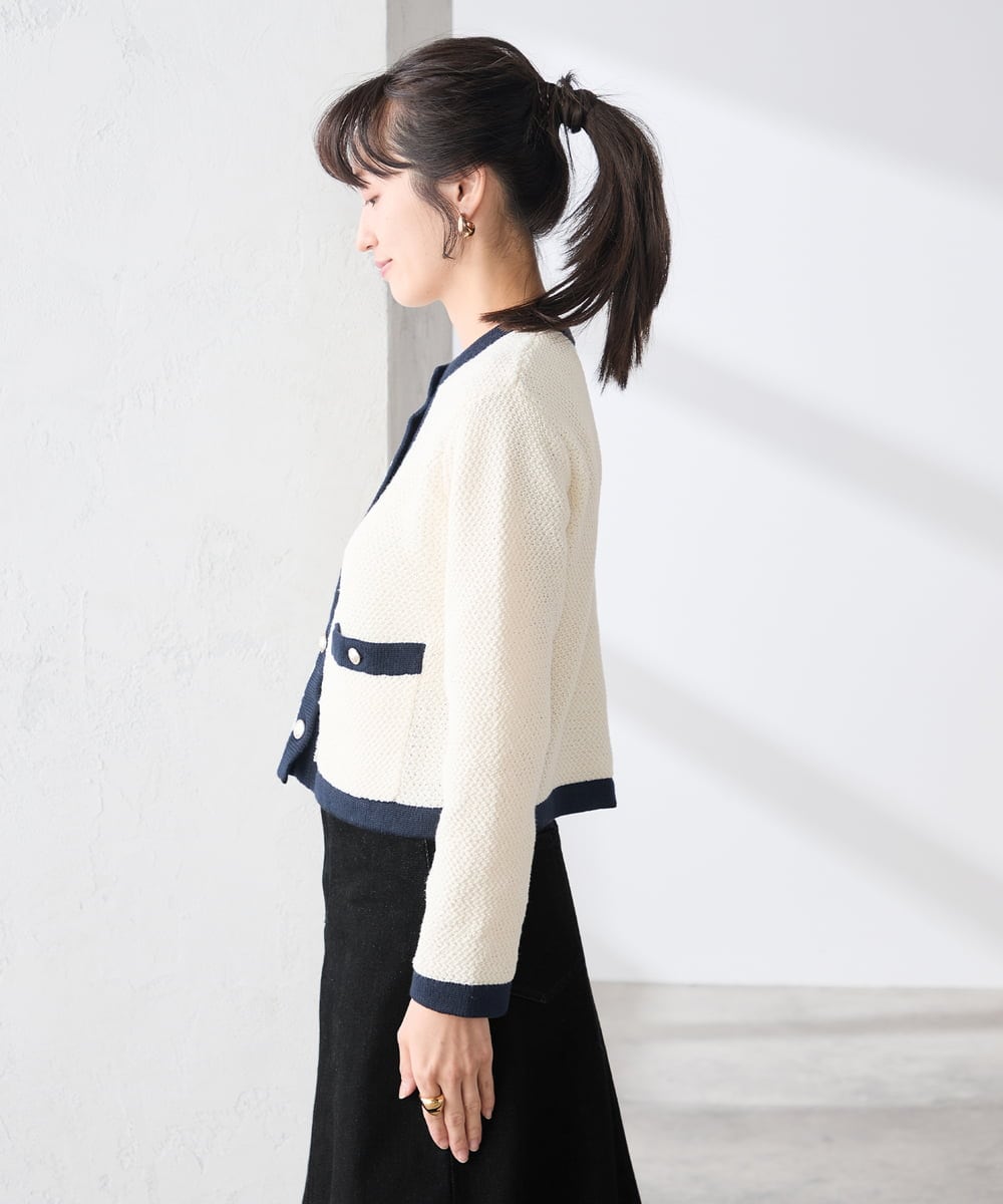 K3CED01069 a.v.v Elmi(アー・ヴェ・ヴェ) 【低身長サイズ】メタルボタンカノコニットジャケット ライトイエロー