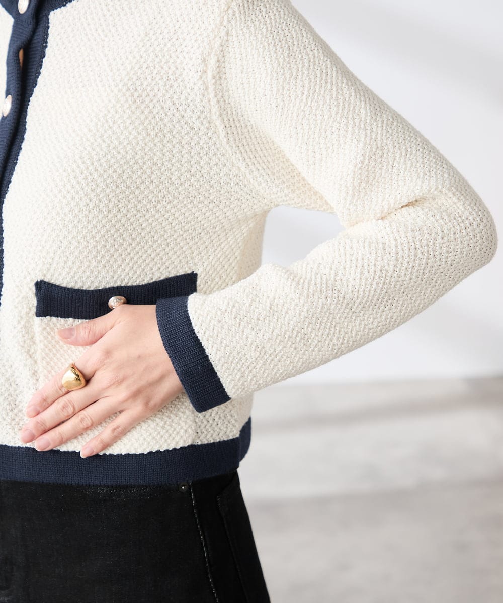 K3CED01069 a.v.v Elmi(アー・ヴェ・ヴェ) 【低身長サイズ】メタルボタンカノコニットジャケット ライトイエロー