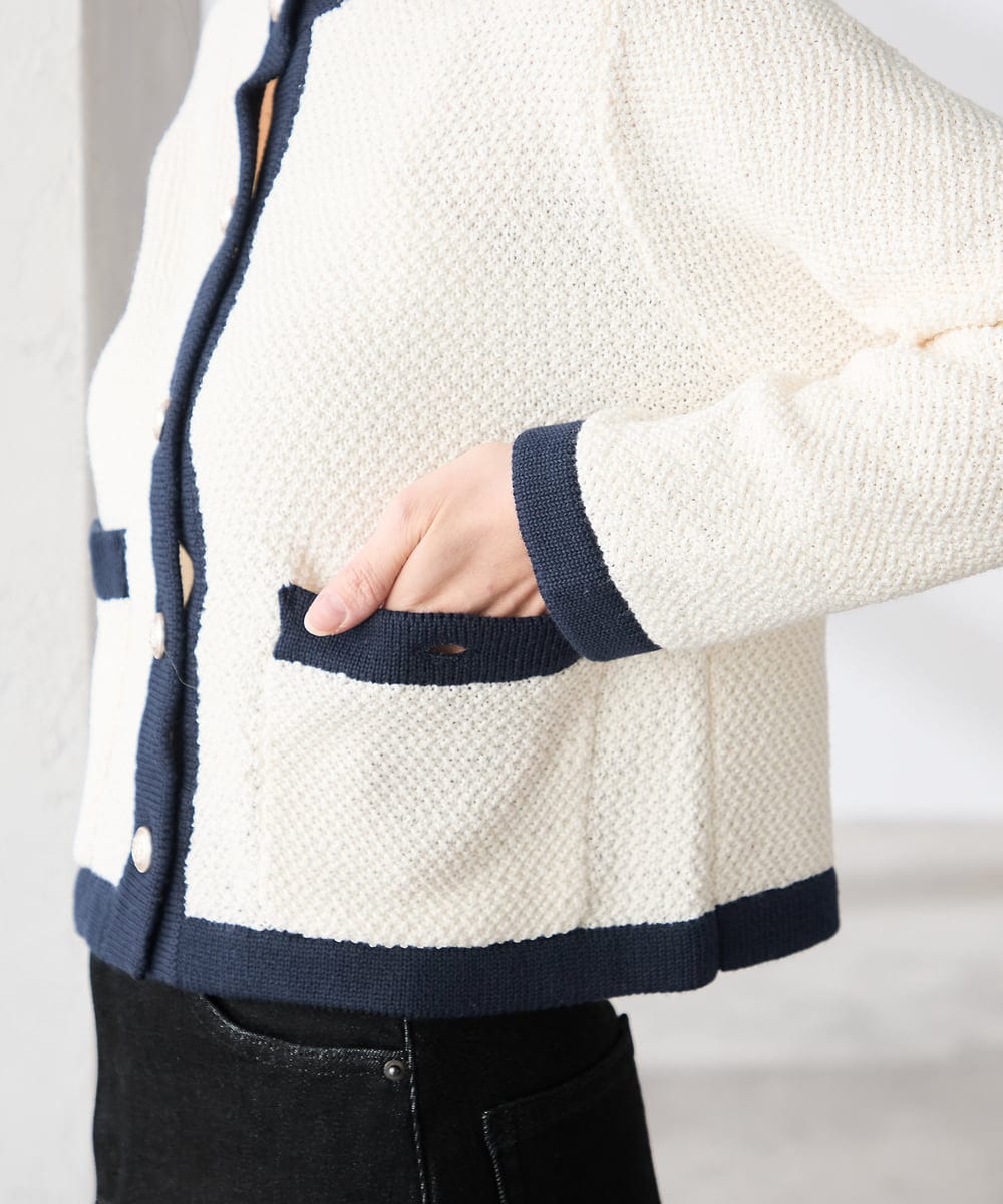 K3CED01069 a.v.v Elmi(アー・ヴェ・ヴェ) 【低身長サイズ】メタルボタンカノコニットジャケット ライトイエロー