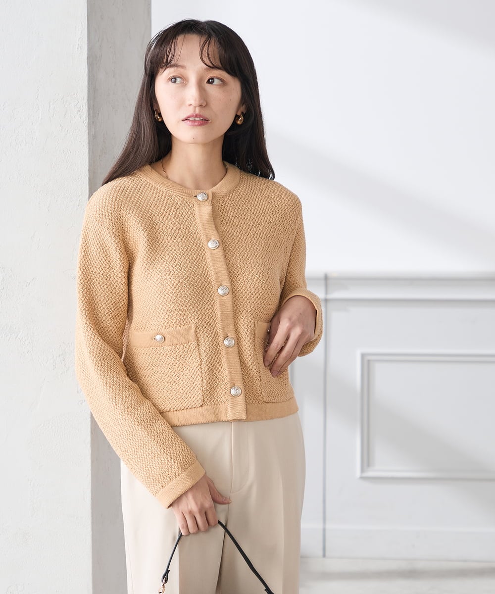 K3CED01069 a.v.v Elmi(アー・ヴェ・ヴェ) 【低身長サイズ】メタルボタンカノコニットジャケット ライトイエロー