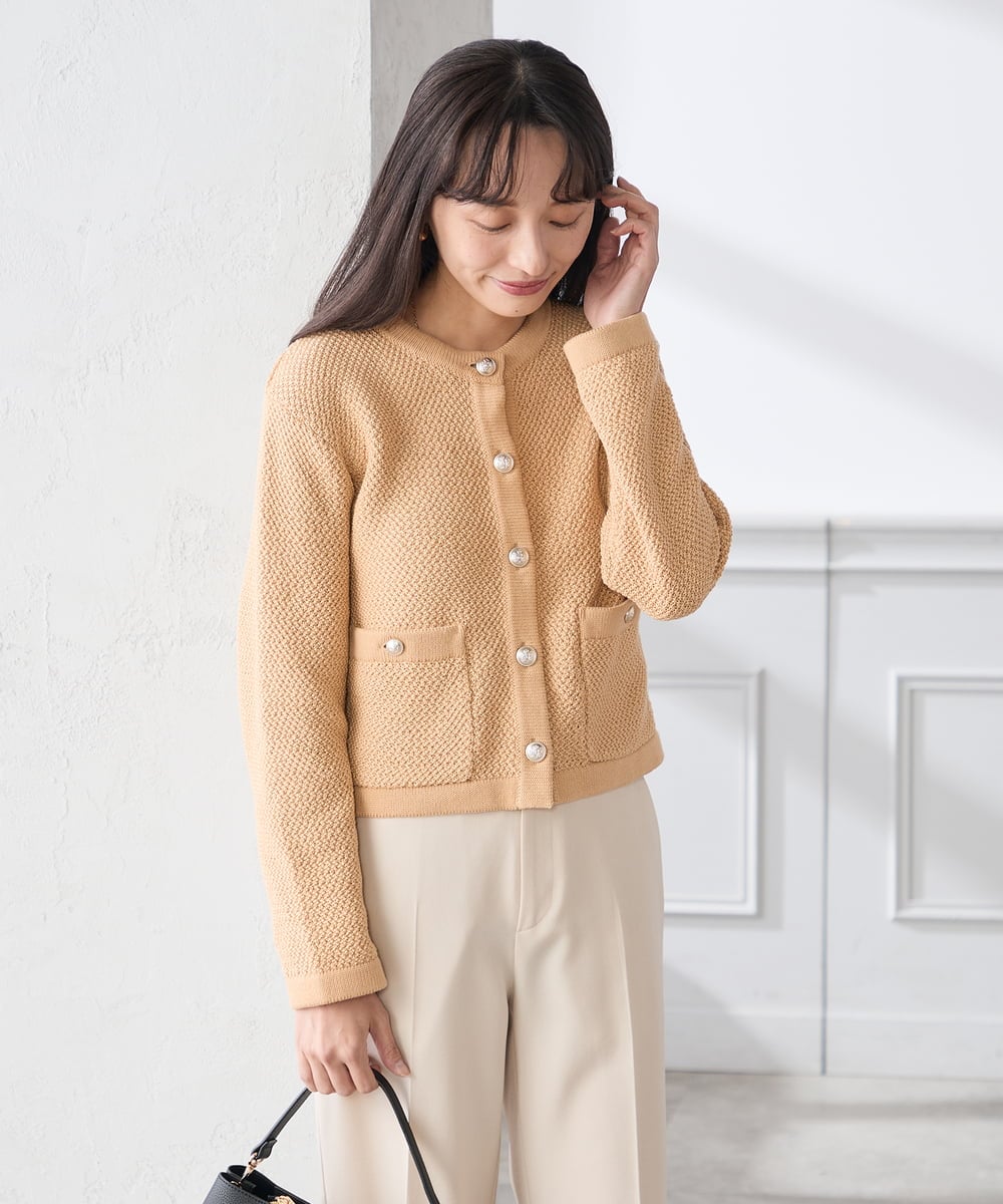 K3CED01069 a.v.v Elmi(アー・ヴェ・ヴェ) 【低身長サイズ】メタルボタンカノコニットジャケット ライトイエロー