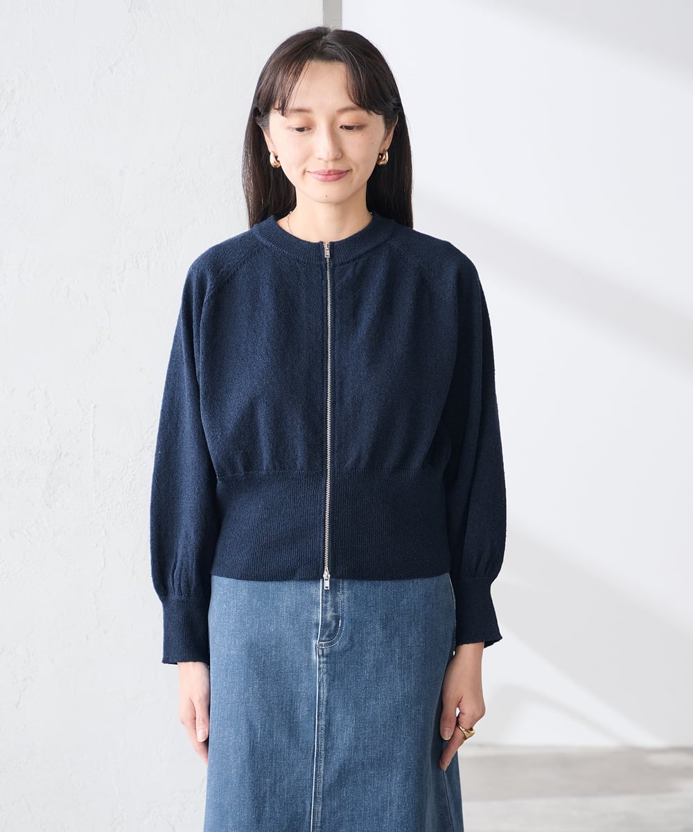 K3CED03059 a.v.v Elmi(アー・ヴェ・ヴェ) 【低身長サイズ】バックギャザーニットブルゾン ネイビー