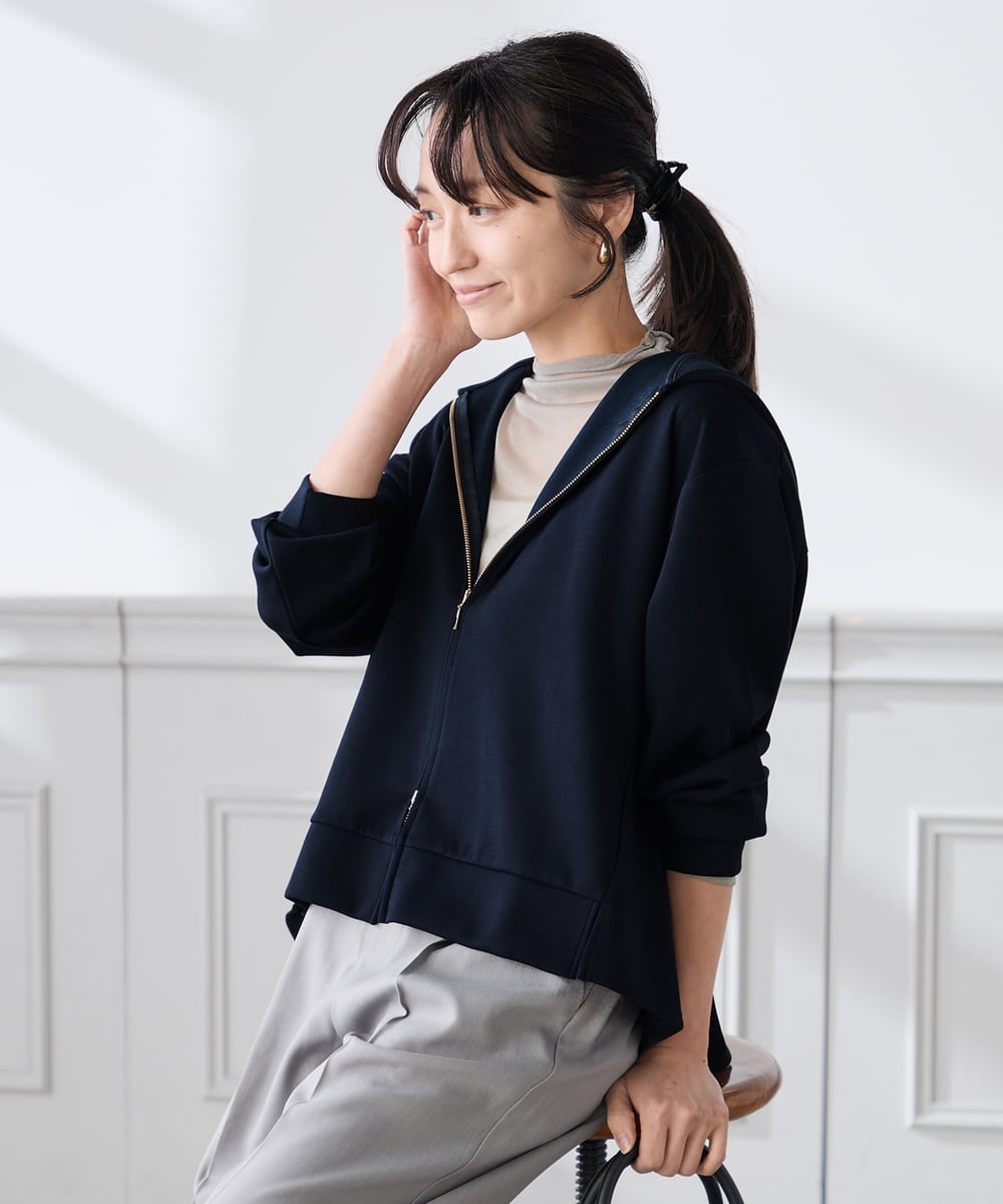 K3CED04054 a.v.v Elmi(アー・ヴェ・ヴェ) 【低身長サイズ】バックフレアダンボールパーカー ネイビー