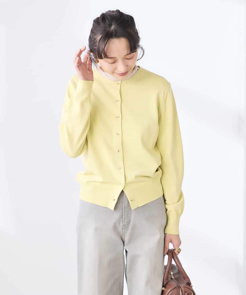 K3CED10049 a.v.v(アー・ヴェ・ヴェ) 【低身長サイズ】【洗える/UVカット】クルーネックカーディガン ライトイエロー